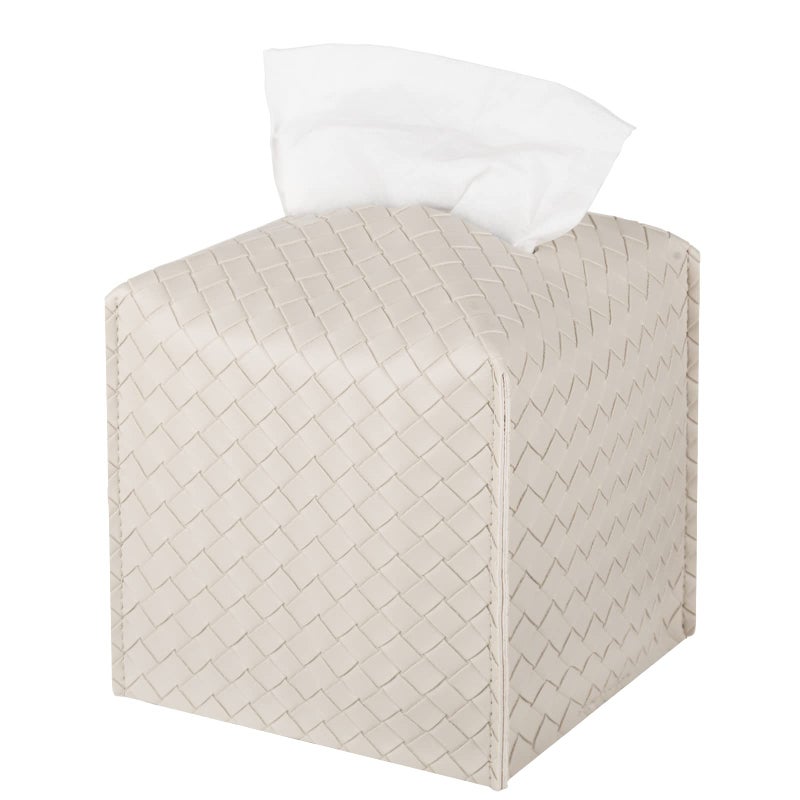 zoocatia Tissue Box Cover PU Leather Tissue Holder Square Facial Tissue Case Facial Paper Organizer Dispenser for Bathroom, Vanity Countertop, Tabletop, Car, Griege - Image 1